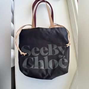 See By Chloe Black Tote with Pale Pink Straps